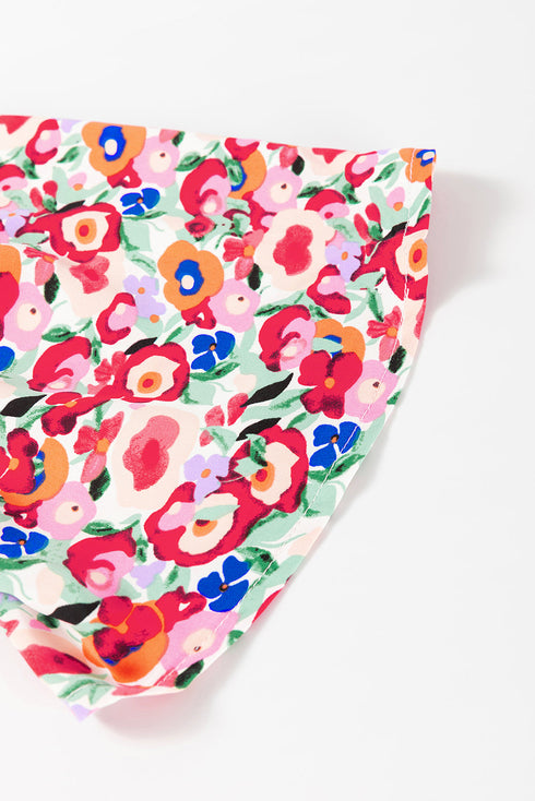 Red Floral Half Sleeve Deep V Neck Cutout Back Split Maxi Dress